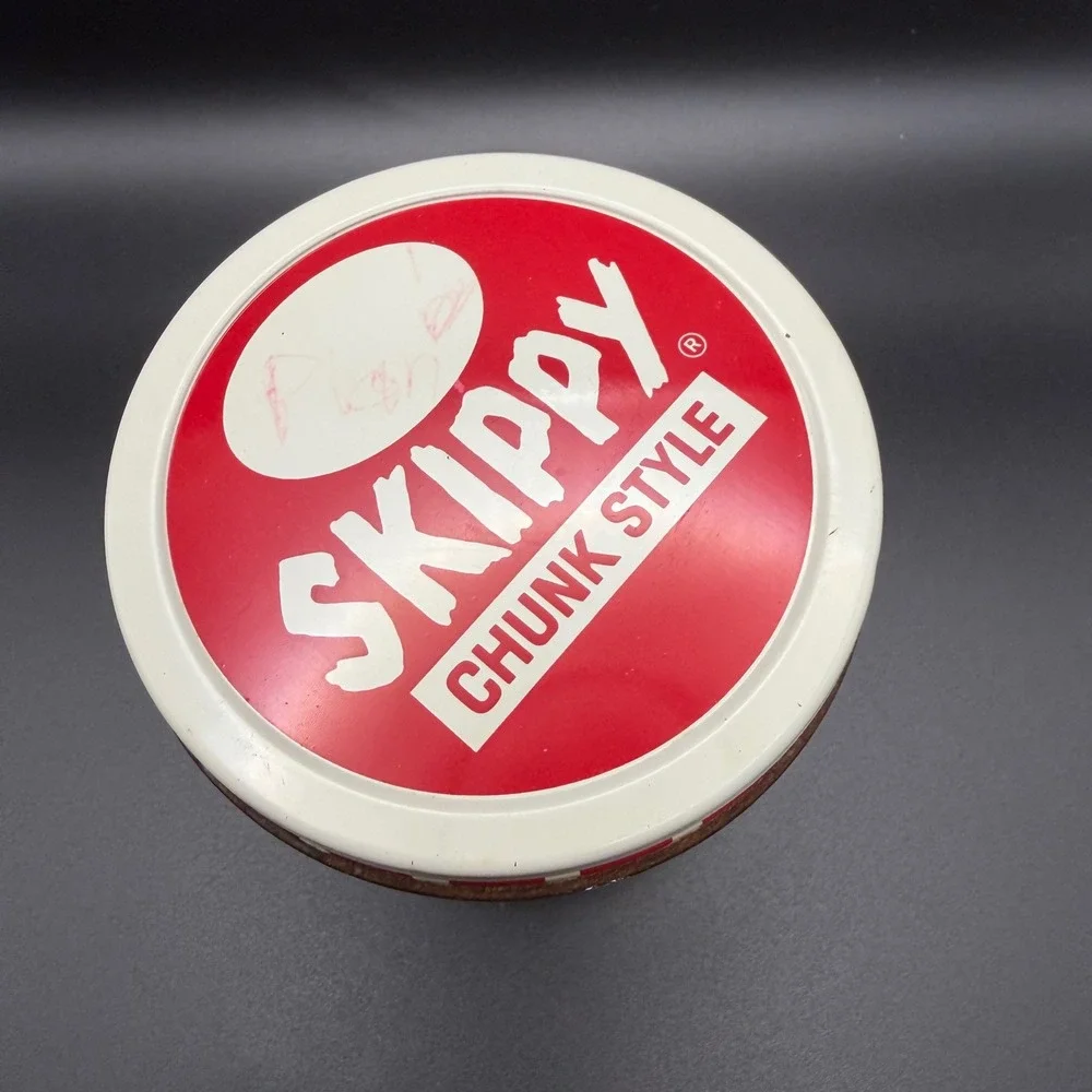 Vintage Skippy Peanut Butter Glass Jar with Red Chunk Style Metal Lid